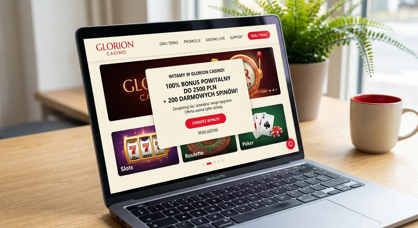 Strona główna Glorion Casino na ekranie laptopa